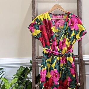 Zara Tropical Floral Mini Dress Women Size Medium